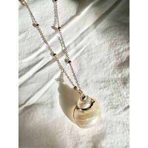 Pearlescent Gold trim seashell pendant necklace Loop